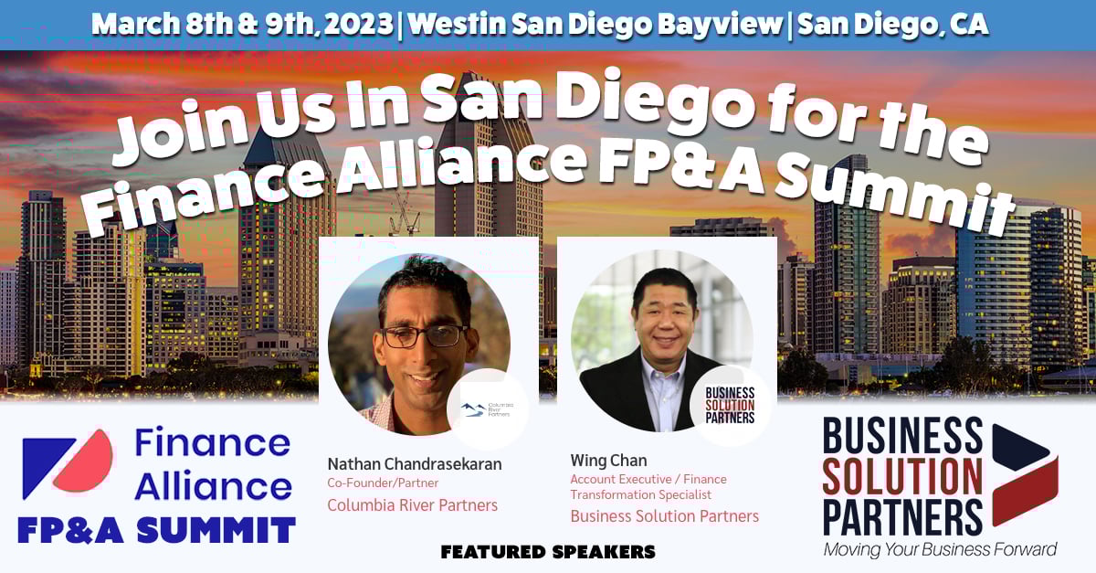 Join Business Solution Partners at the 2023 Finance Alliance FP&A Summit in San Diego
