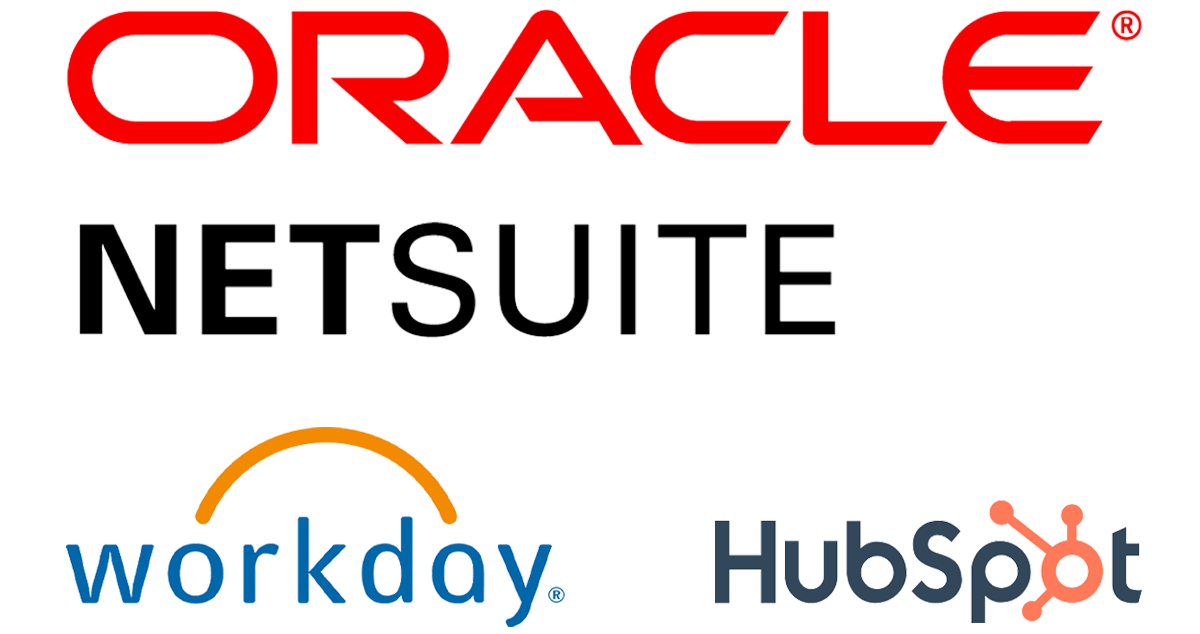 Oracle Netsuite, Workday, and Hubspot logos